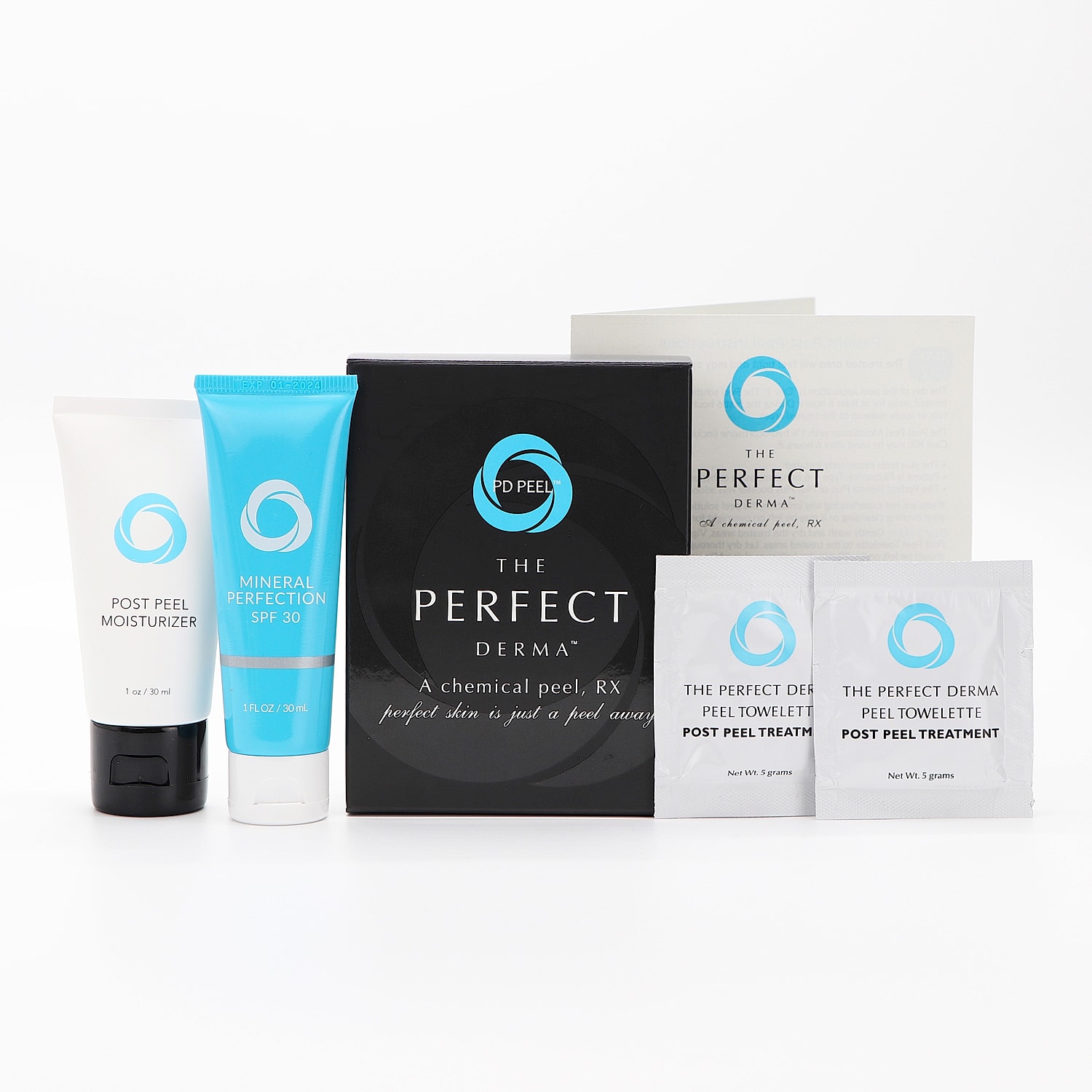 Chemical peel skincare product set on white background