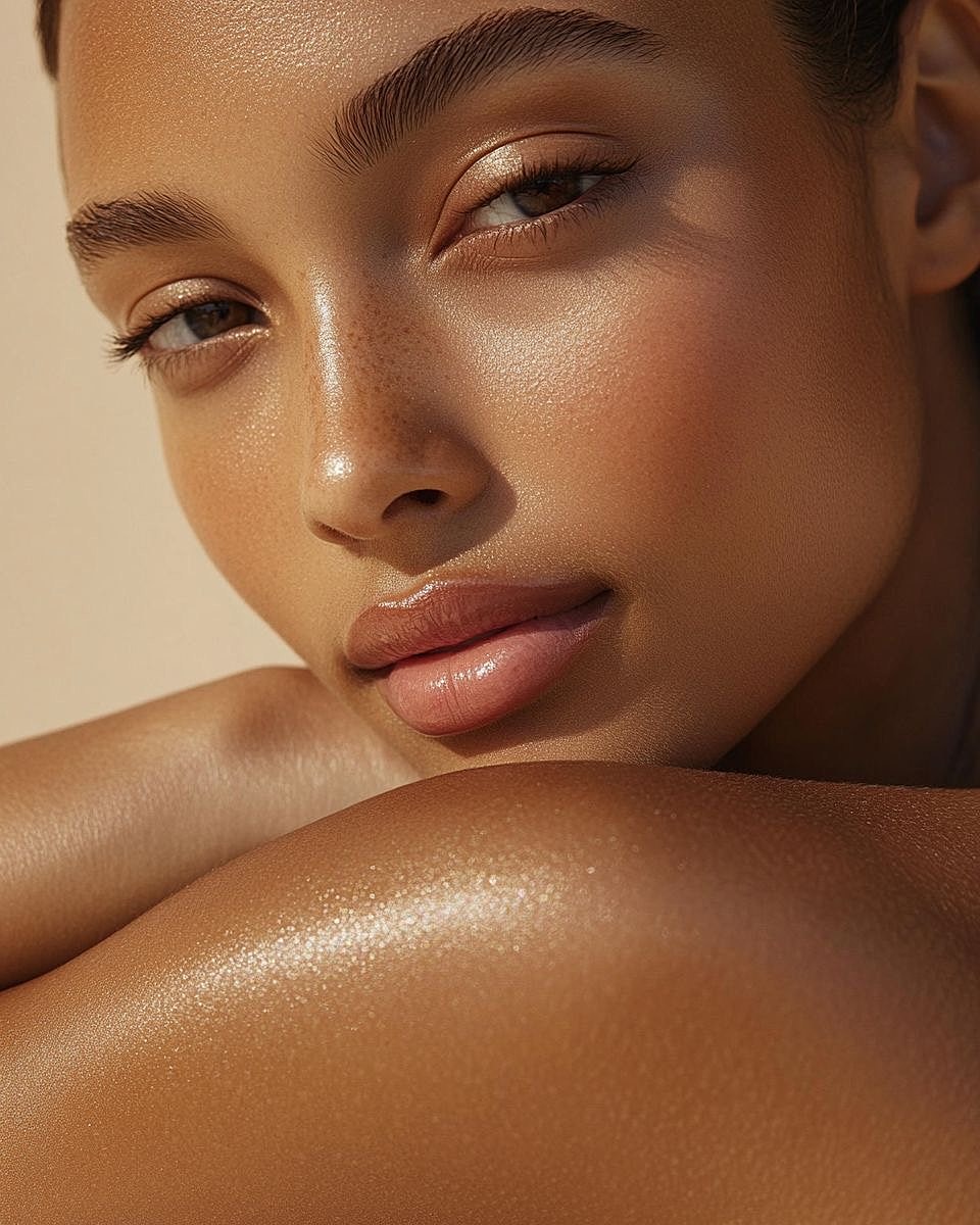 Close-up portrait of a woman with natural beauty.